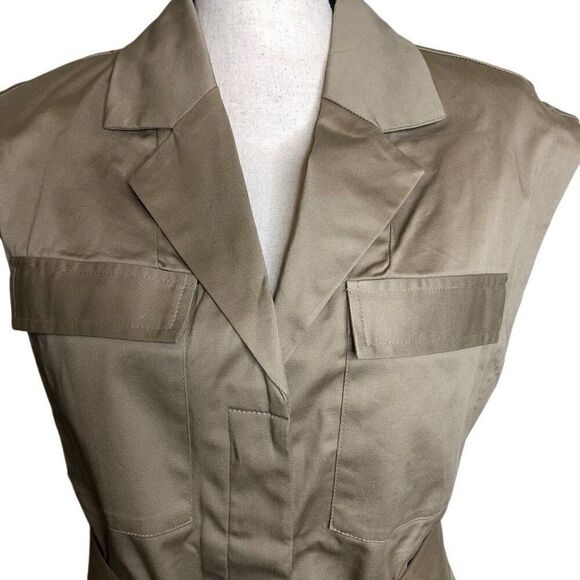 Du Paradis Warm Beige Normcore, Beigecore, Light Academia Belted Dress Sz S NWOT - Picture 3 of 15